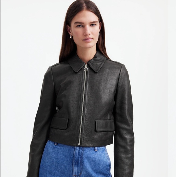 Madewell Shrunken Zip Front Black Leather Jacket - Picture 7 of 10